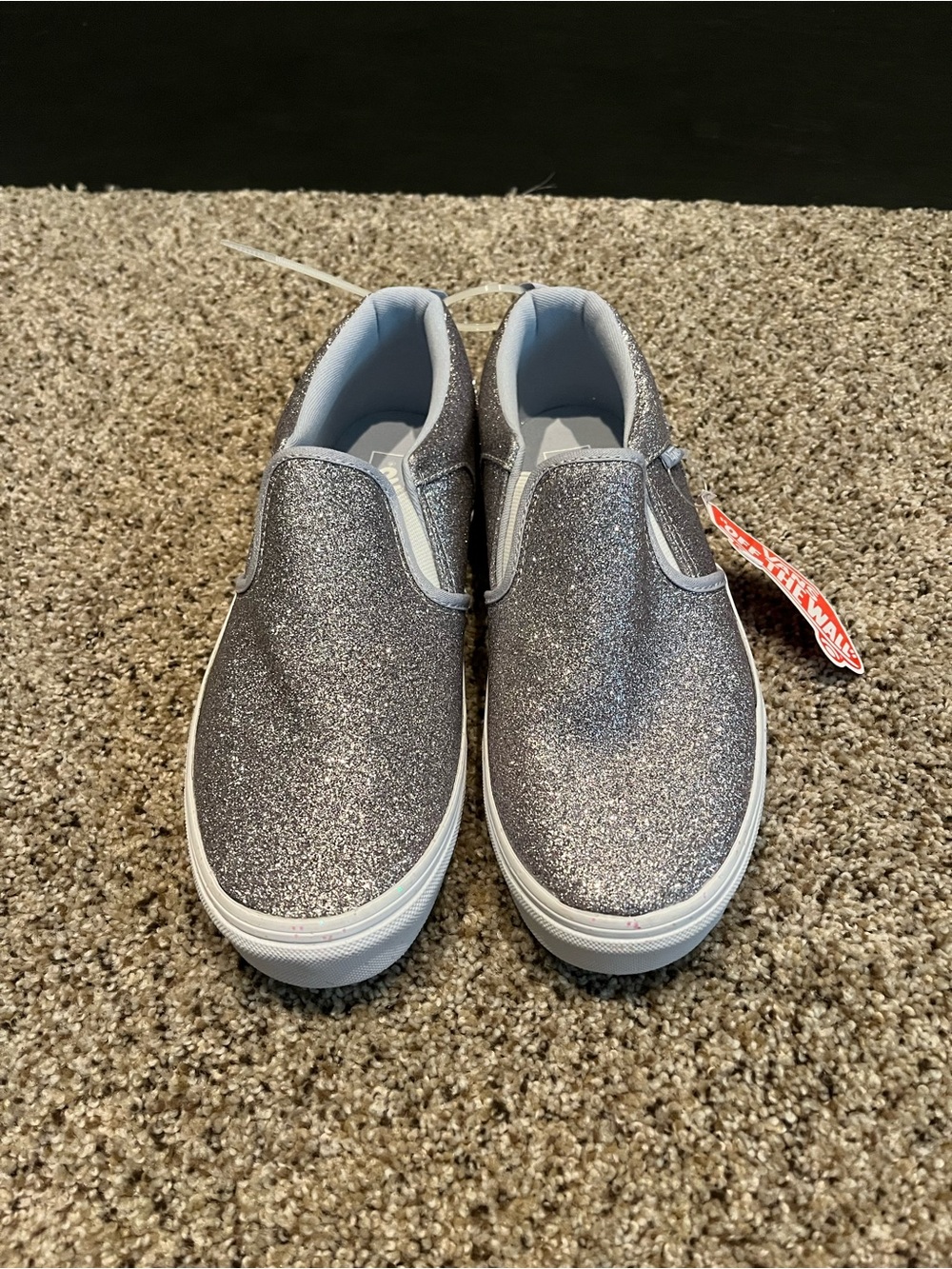 Vans Kids Silver Slip-On Glitter Shoes